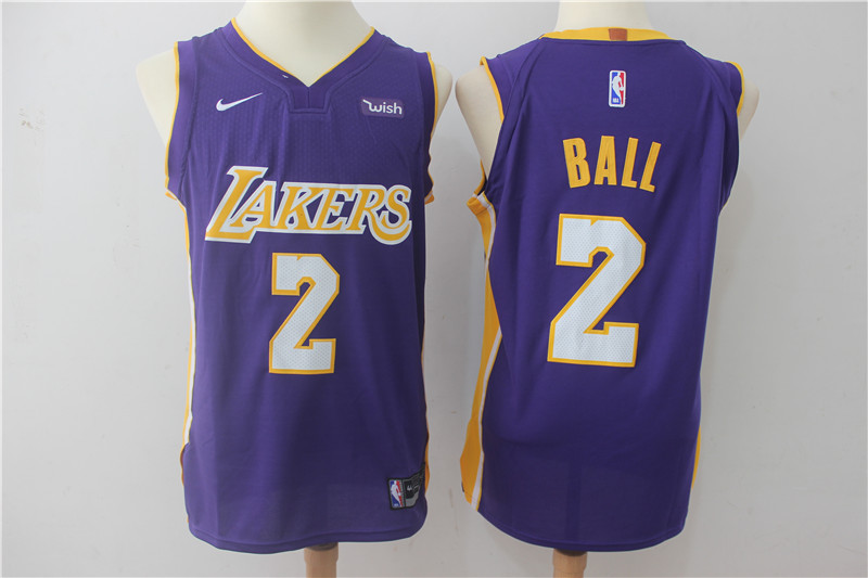 Men Los Angeles Lakers #2 Ball Purple Game Nike NBA Jerseys->->NBA Jersey